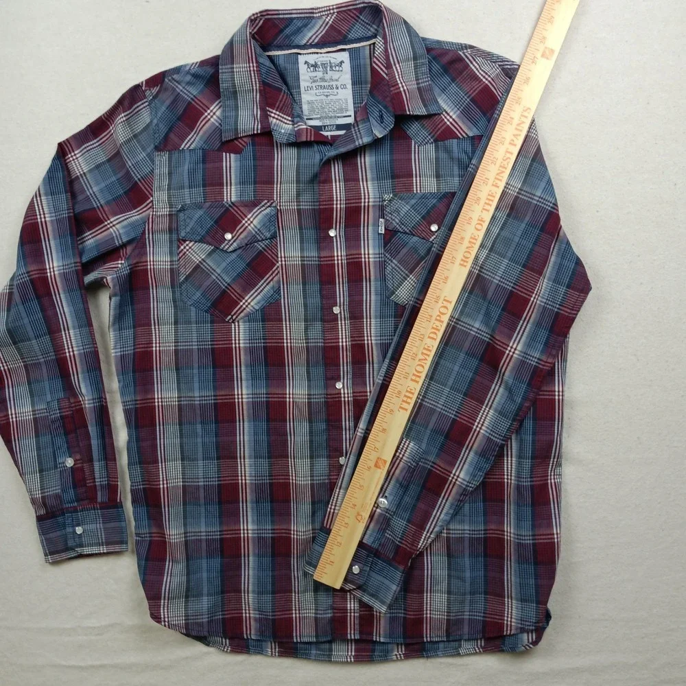 Levi's‎ Men's Pearl Snap Long Sleeve Western Plaid Shirt – Large